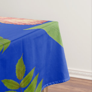 Tropical Leaves on Blue Tablecloth