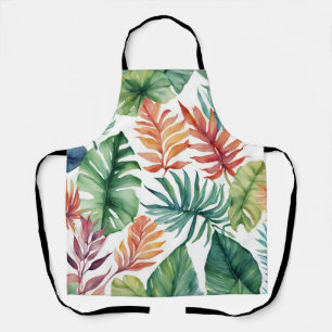 Tropical Leaves Orange And Green Apron