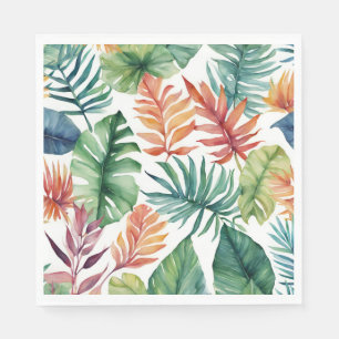 Tropical Leaves Orange And Green Napkin