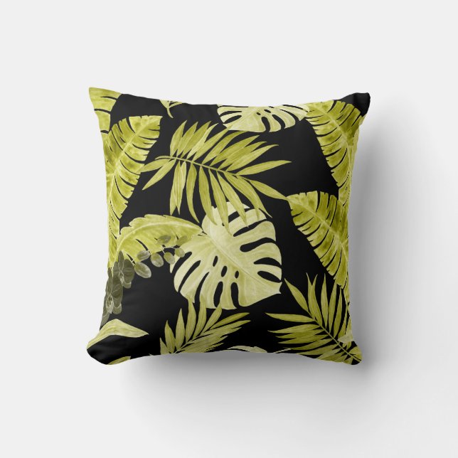 Tropical leaves, orchids, watercolor pattern. cushion (Front)