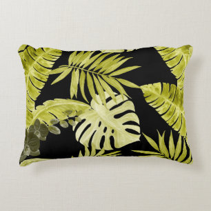 Tropical leaves, orchids, watercolor pattern. decorative cushion