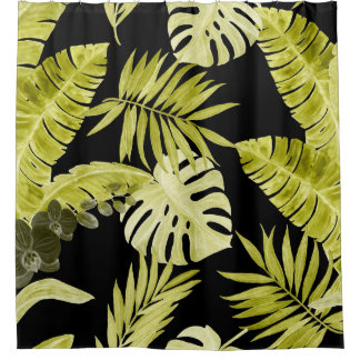 Tropical leaves, orchids, watercolor pattern. shower curtain