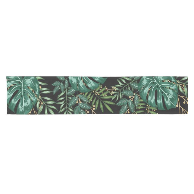 Tropical Leaves Palm Monstera Home Decor Kitchen Short Table Runner (Horizontal)