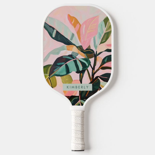 Tropical Leaves Palm Tree Colourful Botanical Pickleball Paddle (Front)