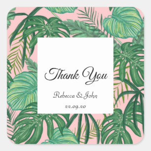 Tropical Leaves Palm Wedding Thank You Sticker
