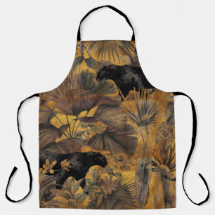 Tropical leaves, panther and orchid. Seamless vint Apron