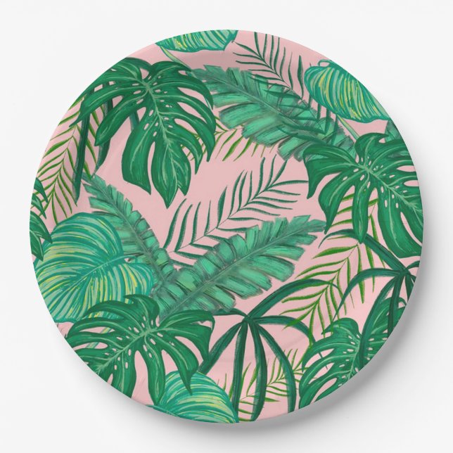 Tropical Leaves Paper Plate (Front)