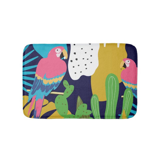 Tropical leaves, parrots: summer background. bath mat (Front)