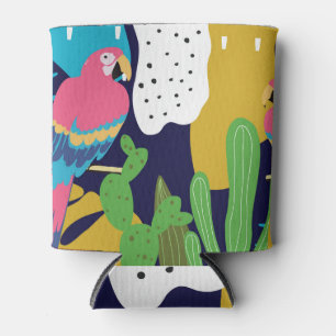 Tropical leaves, parrots: summer background. can cooler