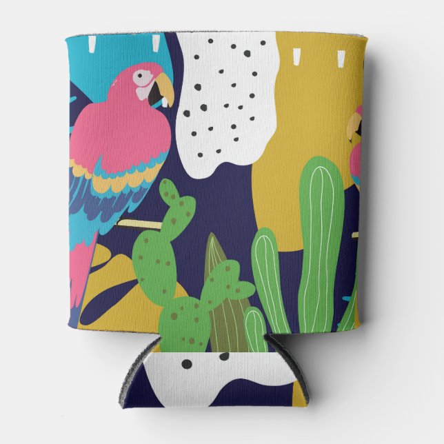 Tropical leaves, parrots: summer background. can cooler (Front)