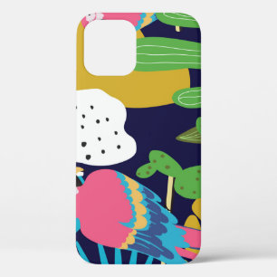 Tropical leaves, parrots: summer background. iPhone 12 case