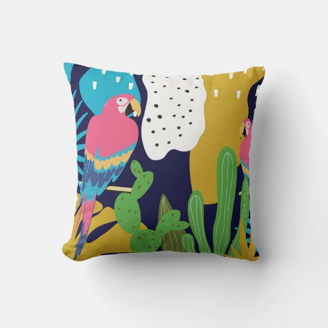 Tropical leaves, parrots: summer background. cushion (Front)