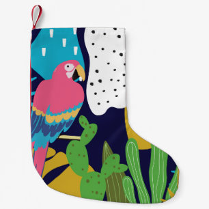 Tropical leaves, parrots: summer background. small christmas stocking