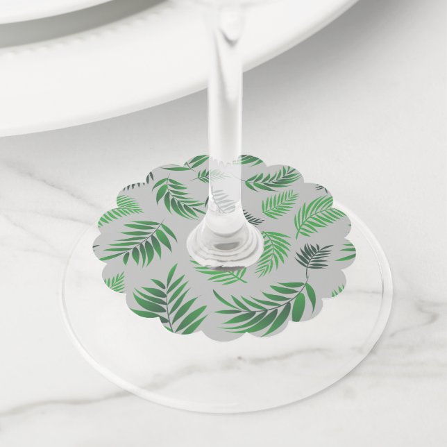 Tropical Leaves Pattern 11 Wine Glass Tag (Close Up)