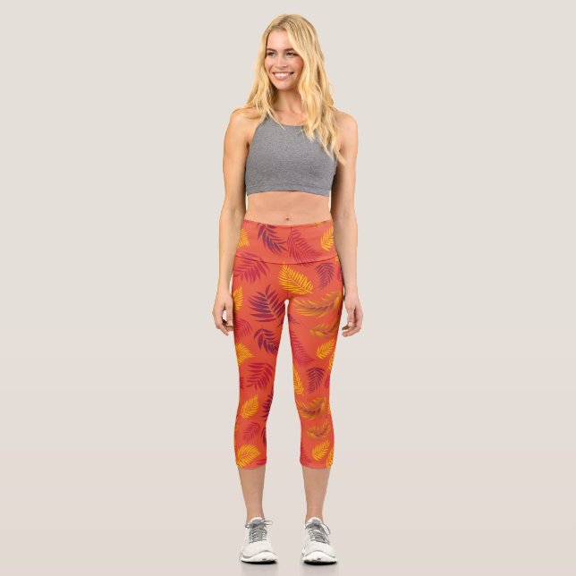 Tropical Leaves Pattern 18 Capri Leggings (Front)