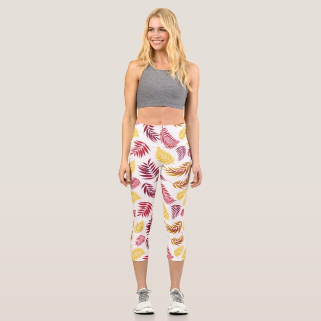 Tropical Leaves Pattern 20 Capri Leggings (Front)