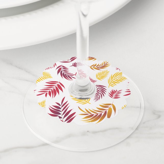 Tropical Leaves Pattern 20 Wine Glass Tag (Close Up)