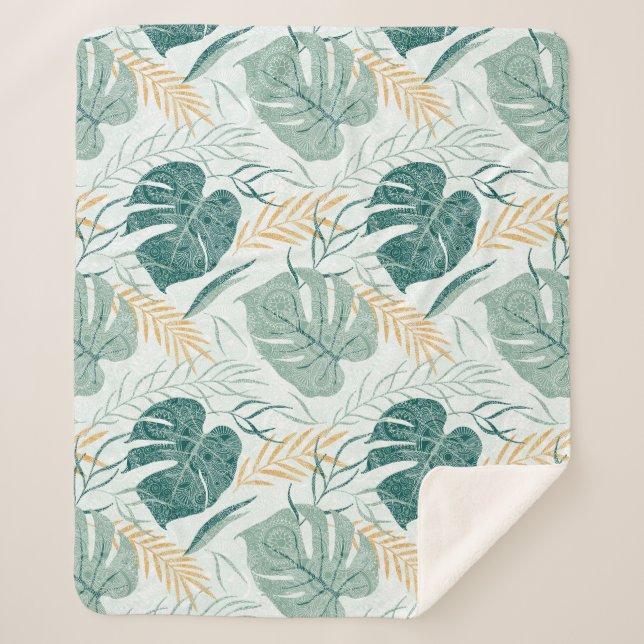 Tropical leaves pattern 2 sherpa blanket (Front)