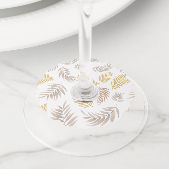 Tropical Leaves Pattern 7 Wine Glass Tag (Close Up)