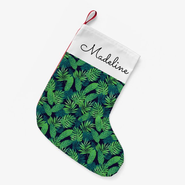 Tropical Leaves Pattern | Add Your Name Small Christmas Stocking (Front (Hanging))