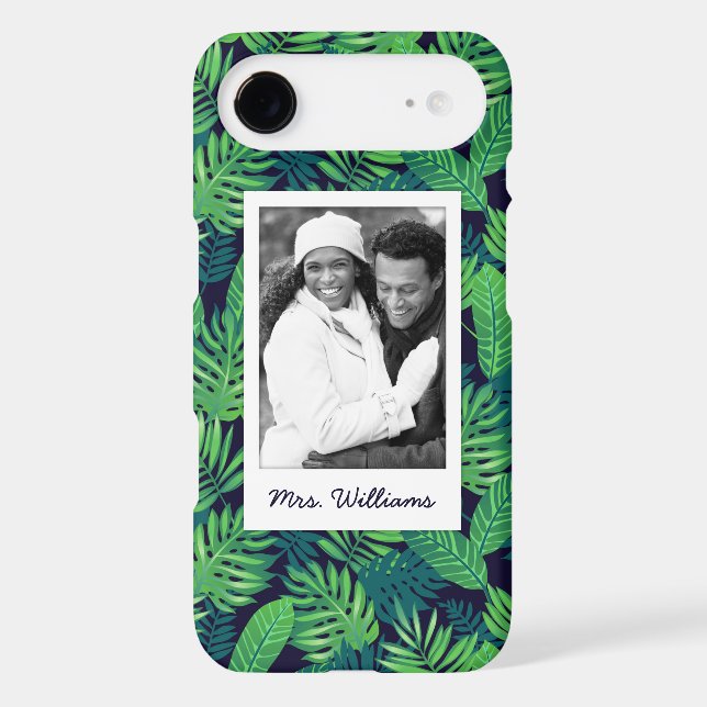 Tropical Leaves Pattern | Add Your Photo & Name Case-Mate iPhone Case (Back)