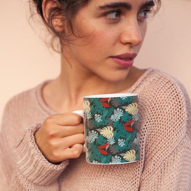 Tropical Leaves Pattern Coffee Mug (Forest leaves mug)