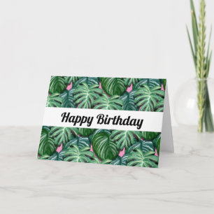 Tropical Leaves Pattern - Green Foliage Birthday Card