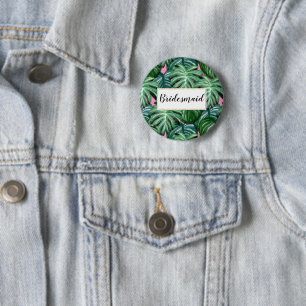 Tropical Leaves Pattern - Green Foliage Bridemaid 6 Cm Round Badge