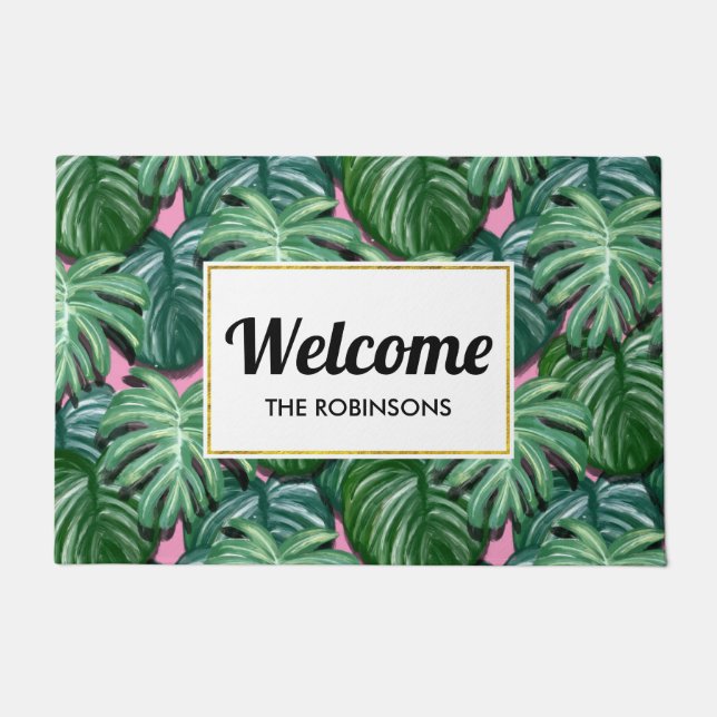 Tropical Leaves Pattern - Green Foliage Doormat (Front)