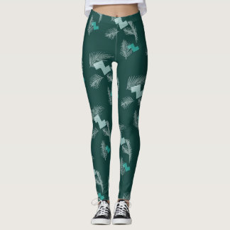 Tropical Leaves Pattern Green Leggings