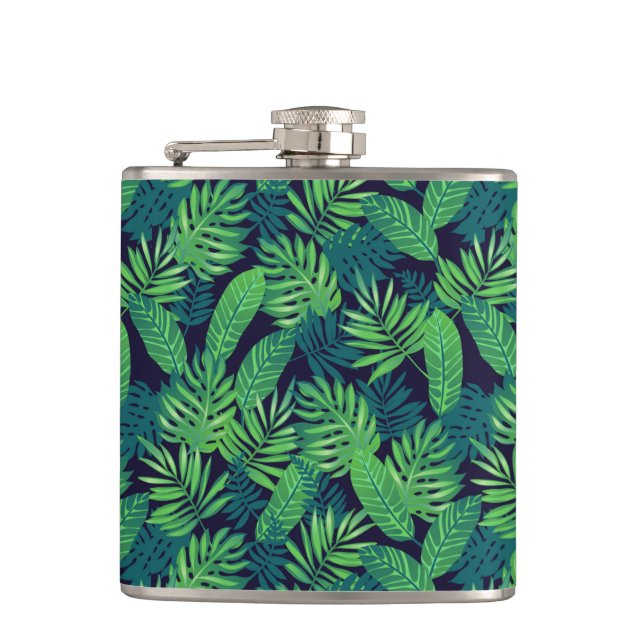 Tropical Leaves Pattern Hip Flask (Front)