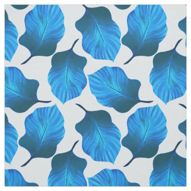 Tropical Leaves Pattern in Blue Fabric (Swatch)