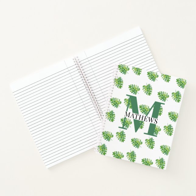  Tropical Leaves Pattern Monogram Notebook (Inside)