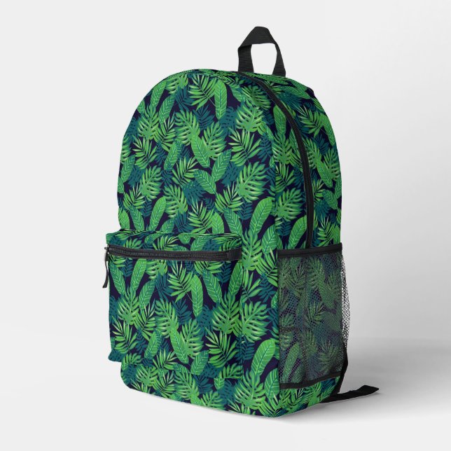 Tropical Leaves Pattern Printed Backpack (Back Corner Right)