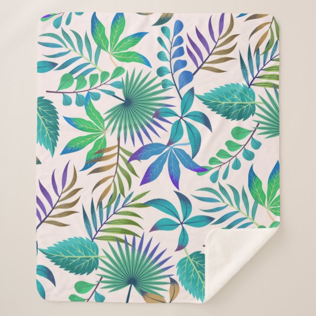 Tropical leaves pattern sherpa blanket (Front)