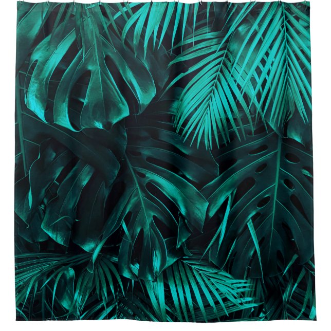 Tropical leaves pattern shower curtain (Front)