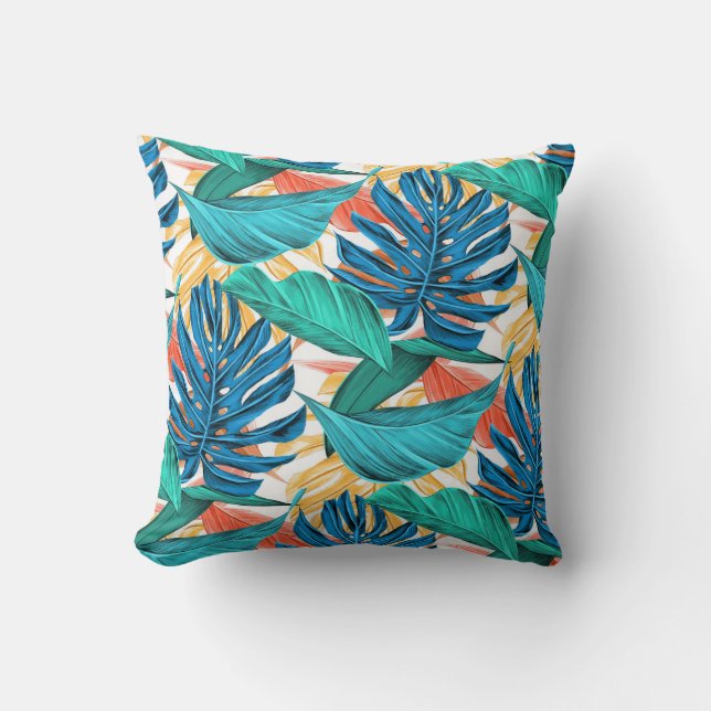 Tropical Leaves Pattern Throw Pillow (Front)