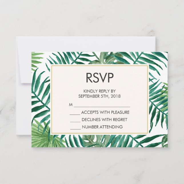 Tropical Leaves Pattern  Wedding RSVP (Front)