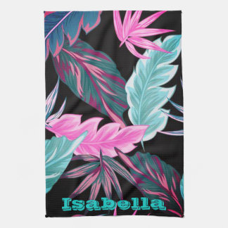 Tropical leaves personalised  tea towel