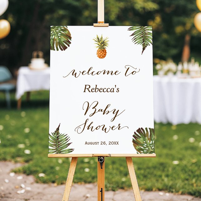 Tropical Leaves Pineapple Baby Shower Sign (Creator Uploaded)