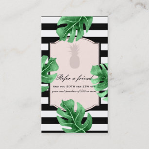 Tropical Leaves & Pineapple Elegant Refer a Friend Referral Card