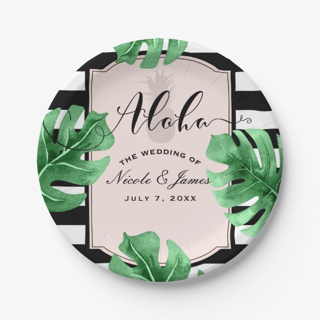 Tropical Leaves & Pineapple Elegant Wedding Tropic Paper Plate (Front)