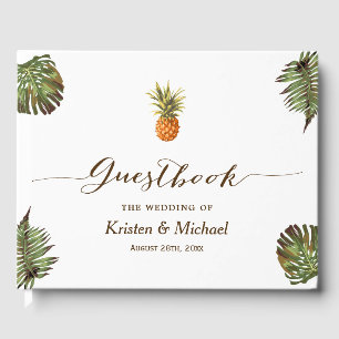 Tropical Leaves Pineapple Hand Lettering Wedding Guest Book