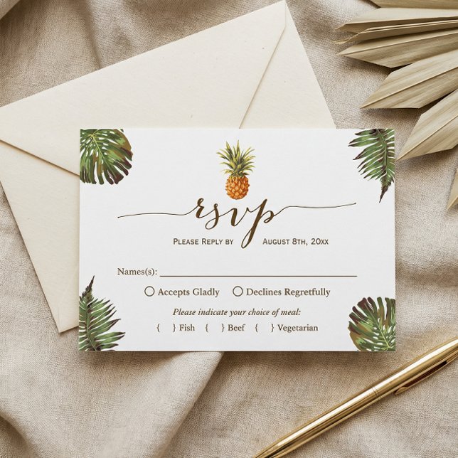Tropical Leaves Pineapple Hawaiian Luau RSVP (Creator Uploaded)