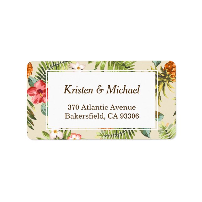 Tropical Leaves Pineapple Hawaiian Luau Theme Label (Front)