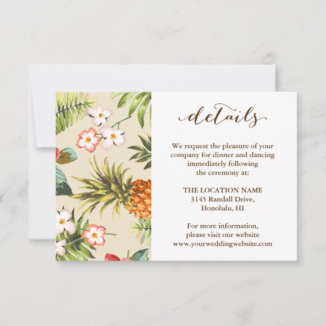Tropical Leaves Pineapple Hawaiian Wedding Details Invitation (Front)