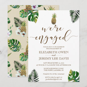 Tropical Leaves Pineapple Luau Engagement Invitation