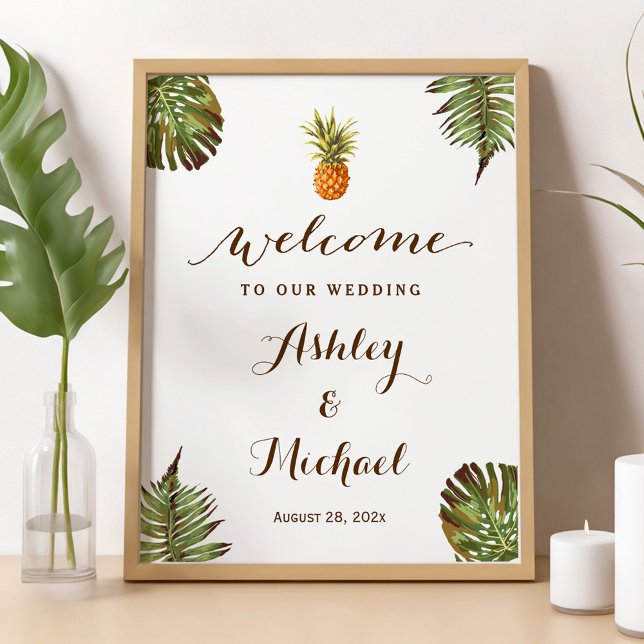 Tropical Leaves Pineapple Luau Wedding Sign (Creator Uploaded)