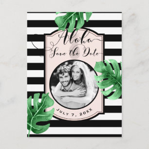 Tropical Leaves & Pineapple Photo Save the Date Announcement Postcard