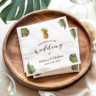 Tropical Leaves Pineapple Summer Wedding Napkin